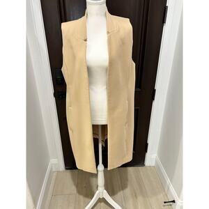 Chico's Black Label Tan Khaki Open Front Sleeveless Vest Jacket w Pockets